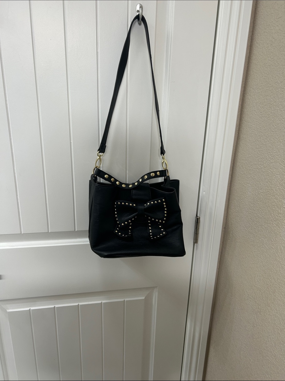 Betsey Johnson Black Studded Bow Shoulder Bag